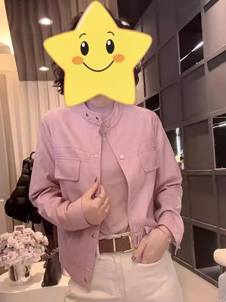 Jaqueta de Couro Retro Casual para Mulheres, Design Único, Com Botões Decorativos, Estilo Slimming para Primavera