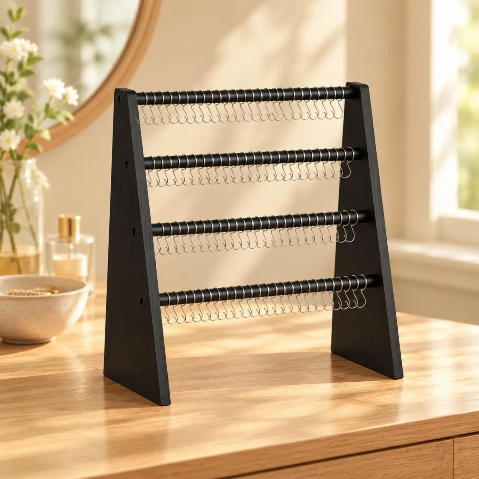 A-Shaped Jewelry Organizer Multi-Level Freestanding Jewelry Display Stand Bracelet Display Rack with Hanging Rods Open Design
