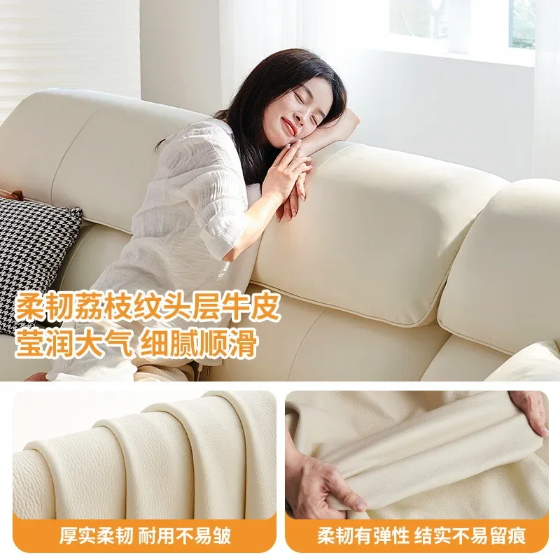 Elephant Ears French Cream Wind Living Room Small Apartment Light Luxury First Layer Cowhide Piano Keys Leather Sofa