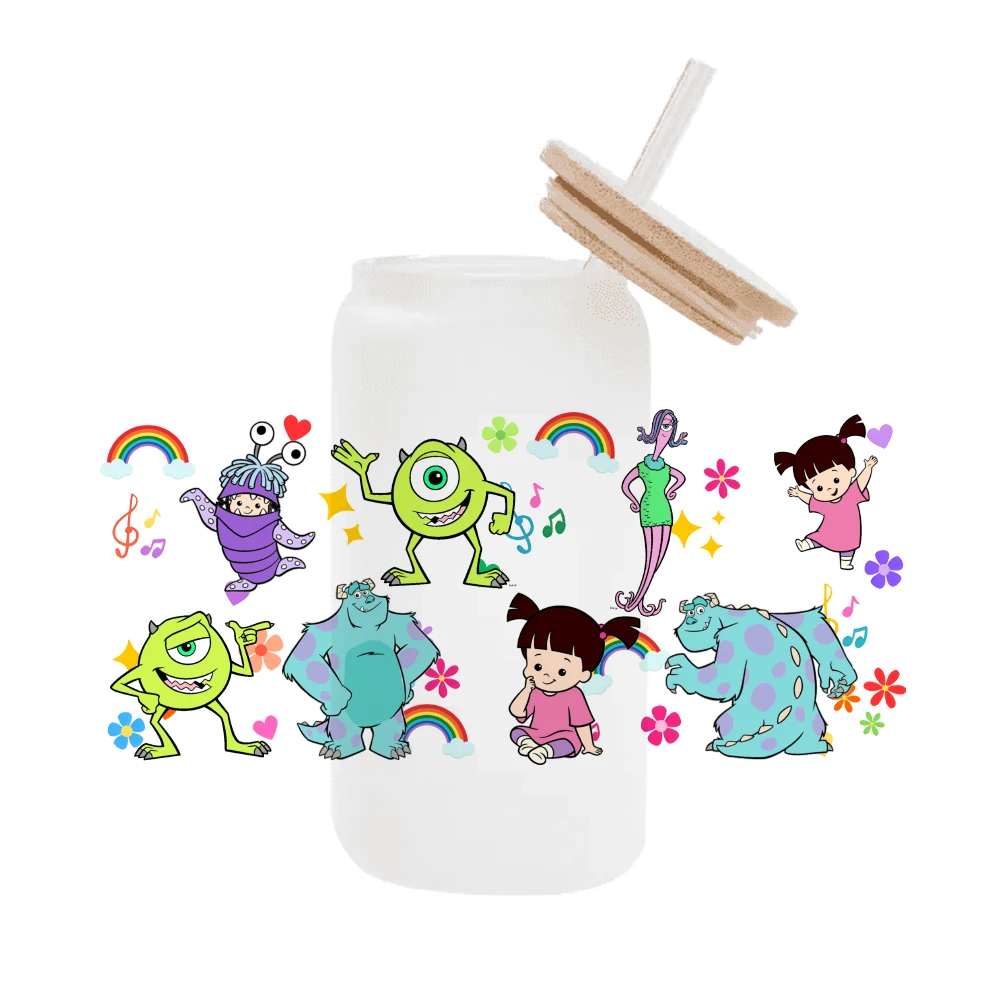 Disney Monsters Inc Wrap Stickers Waterproof UV DTF Cup Mug Wraps Sticker For DIY Libby Glass Waterproof Custom Decals 16oz