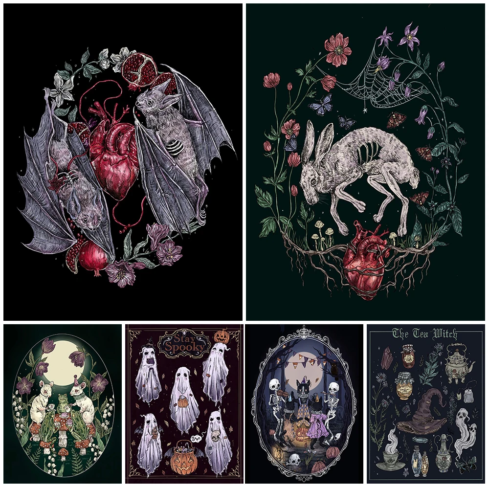 

Gothic Dark Spooky Halloween Art Poster And Print Tea Witch Illustration Wall Art Witchy Magical Art Canvas Painting Home Decor