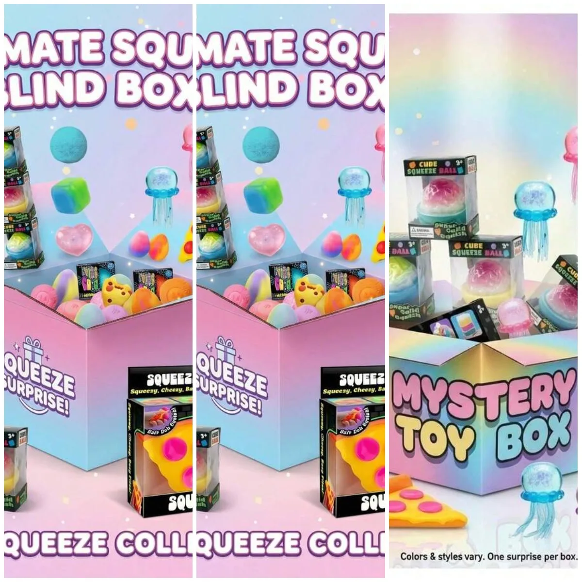 

[Limited-Time Offer] Jellyfish Squishy Blind Box – 3 Random Surprise Pulls! No-Repeat Food & Ocean Themed Squeeze Toys, Glitter