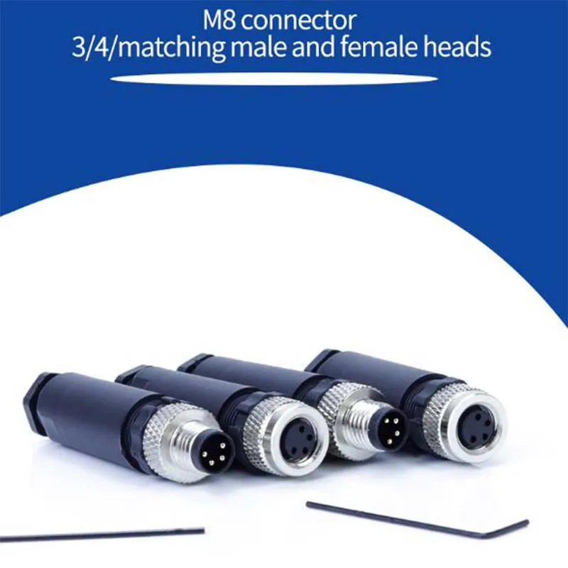 M8 Sensor Waterproof Male Female Connector IP67 3Pin 4Pin Aviation Plug 3.5-5.5mm 60V 3A UL-94-V0 Straight Angle Screw Threaded