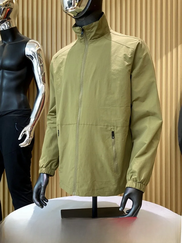 

Casual Style 3D Tailored Men's Outdoor Jacket Spring Fashionable Windproof Stand Collar Zipper Closure Nylon Fiber Long Sleeve