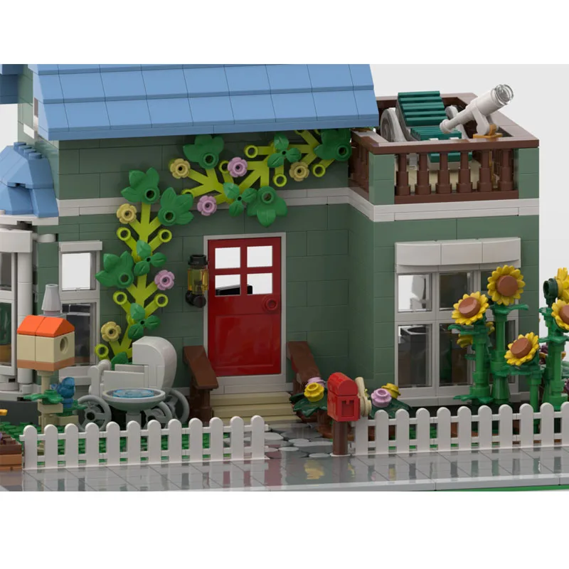 MOC-240693 บ้านบล็อกตัวต่อรูปบ้านดอกทานตะวันแสนสบาย ชุดตัวต่อวิลล่า ซีรีส์ DIY ของขวัญเสริมสร้างความคิดสร้างสรรค์ 1112 ชิ้น