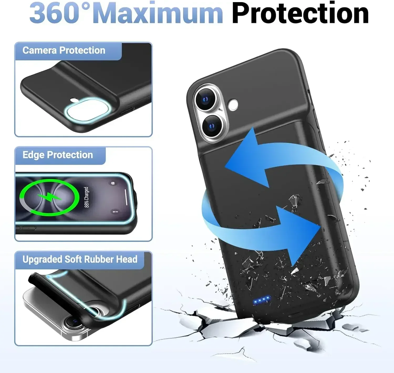 10000 Mah Batterij Case Voor Iphone 16 Plus 15 14 13 Mini 12 11 Pro Max X XS XR XS 6 6S 7 8 SE 2020 Batterij Oplader Case Power Bank