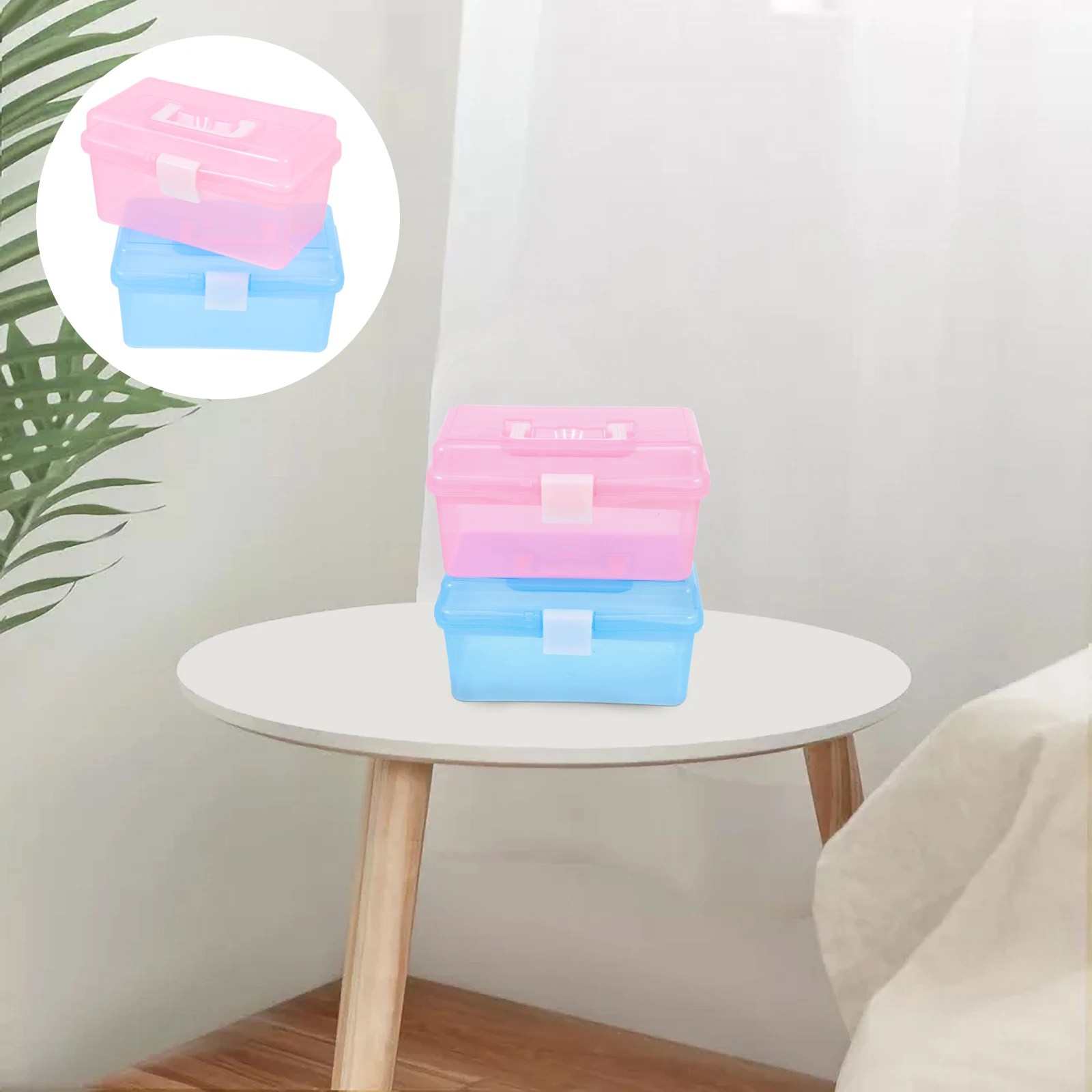 

2pcs Portable Transparent Tool Box Large Capacity Household Storage Case With Handle For Medicine Manicure Tools Hair