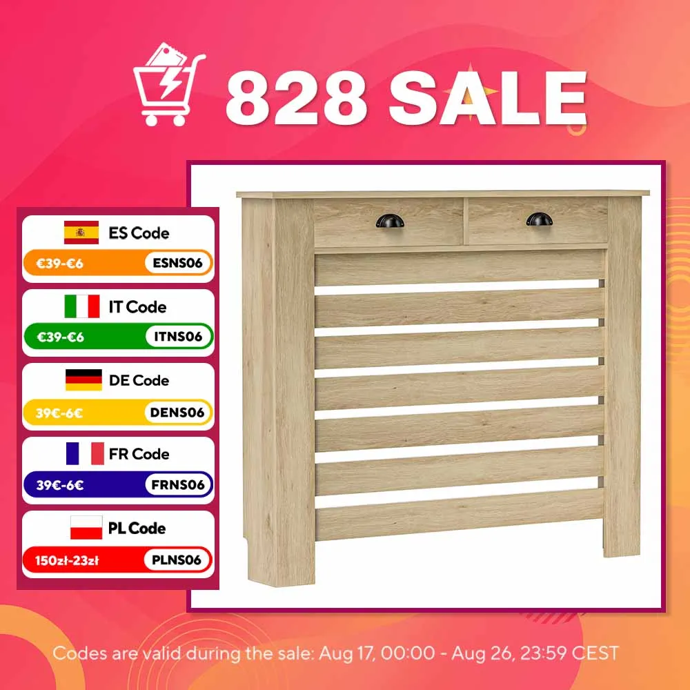 Image of Homcom Heizkörperabdeckungen mit Schublade, MDF-Heizkörperabdeckung, Heizkörperabdeckung für Wohnzimmer, Schlafzimmer, Flur, 111 x 19 x 95,5 cm, Eiche