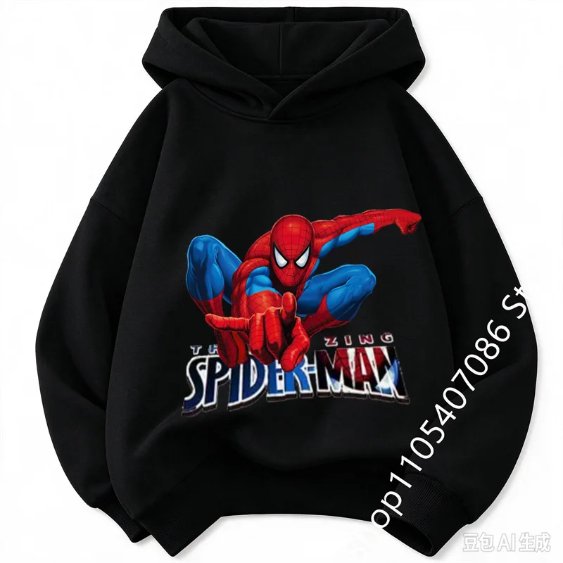 Youth Spider Hooded Sweatshirt, Kids Boys Spider Graphic Pullover Hoodie, Fashion Casual Long Sleeve Outfit