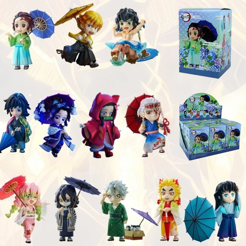 Auf Lager Demon Slayer Kimetsu No Yaiba Plum Rain Blind Box Tanjirou Zenitsu Nezuko Inosuke PVC Sammlerstück Schreibtisch-Deko Modellfigur