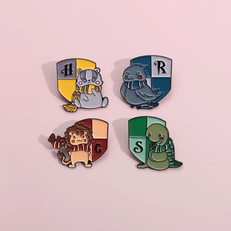 Cartoon Magic School Animal Enamel Pins Cute Eagle Snake Owl Badger Scarf Lapel Badges Wizard Movie Brooch Jewelry Gifts view 2