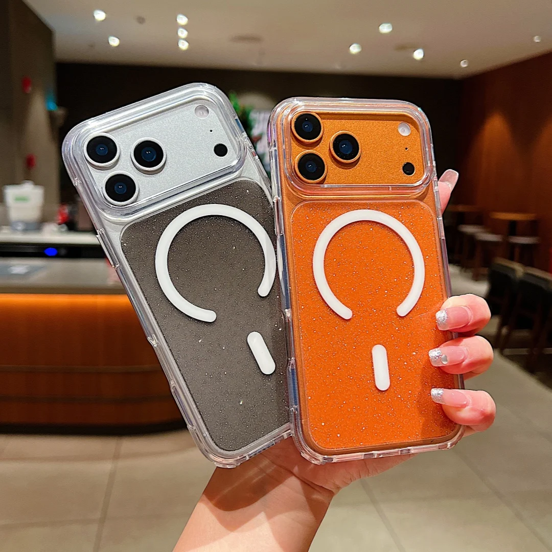 Luxuriöse Glitzer-Handyhülle mit MagSafe für kabelloses Laden, für iPhone 17 13 15 14 16 17 Pro Max, weicher Stoßfänger, magnetische transparente Abdeckung