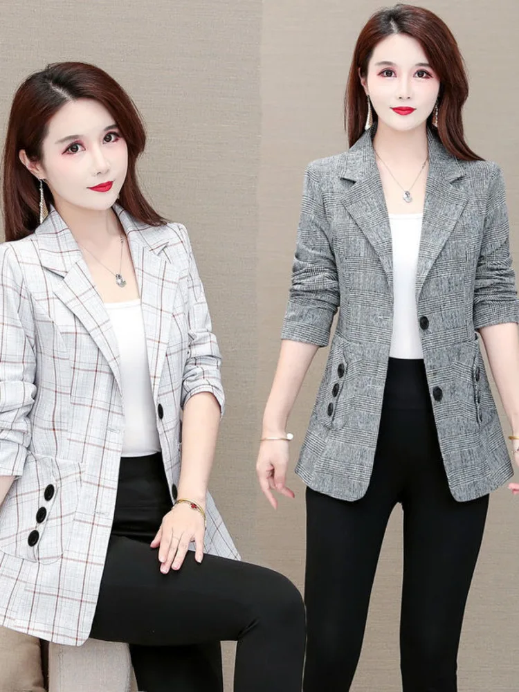 Spring Autumn Plaid Blazer Fashion Elegant High Street Long Sleeve Temperament Comfortable Casual Chic Business Blazer