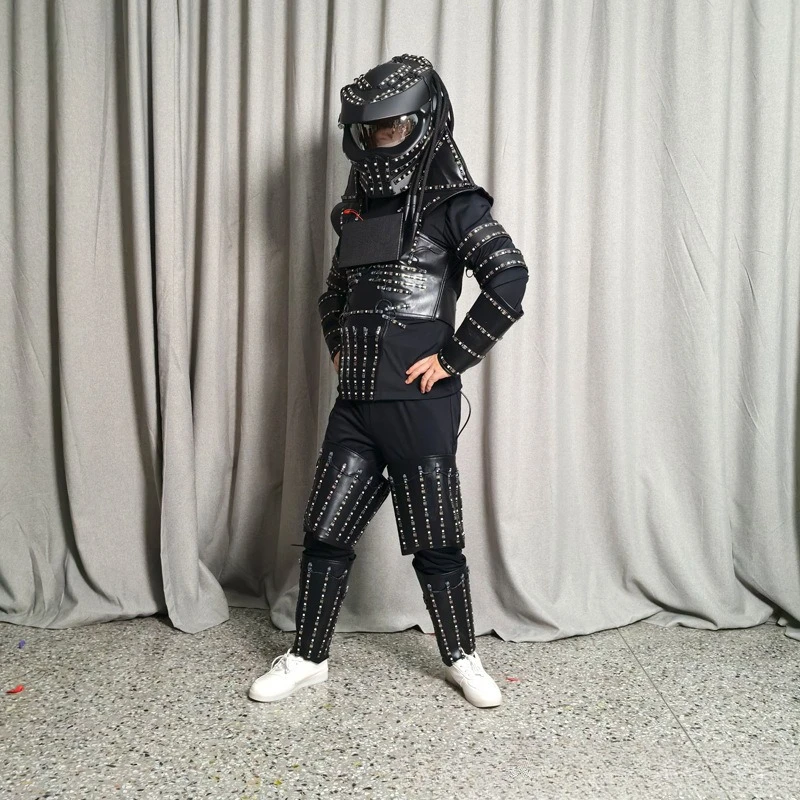 LED Robot Full Color Men Suit Stage Dance Show Festival Party Luminous Cosplay Suit Led Glow-in-the-dark Helmet Jacket Prop