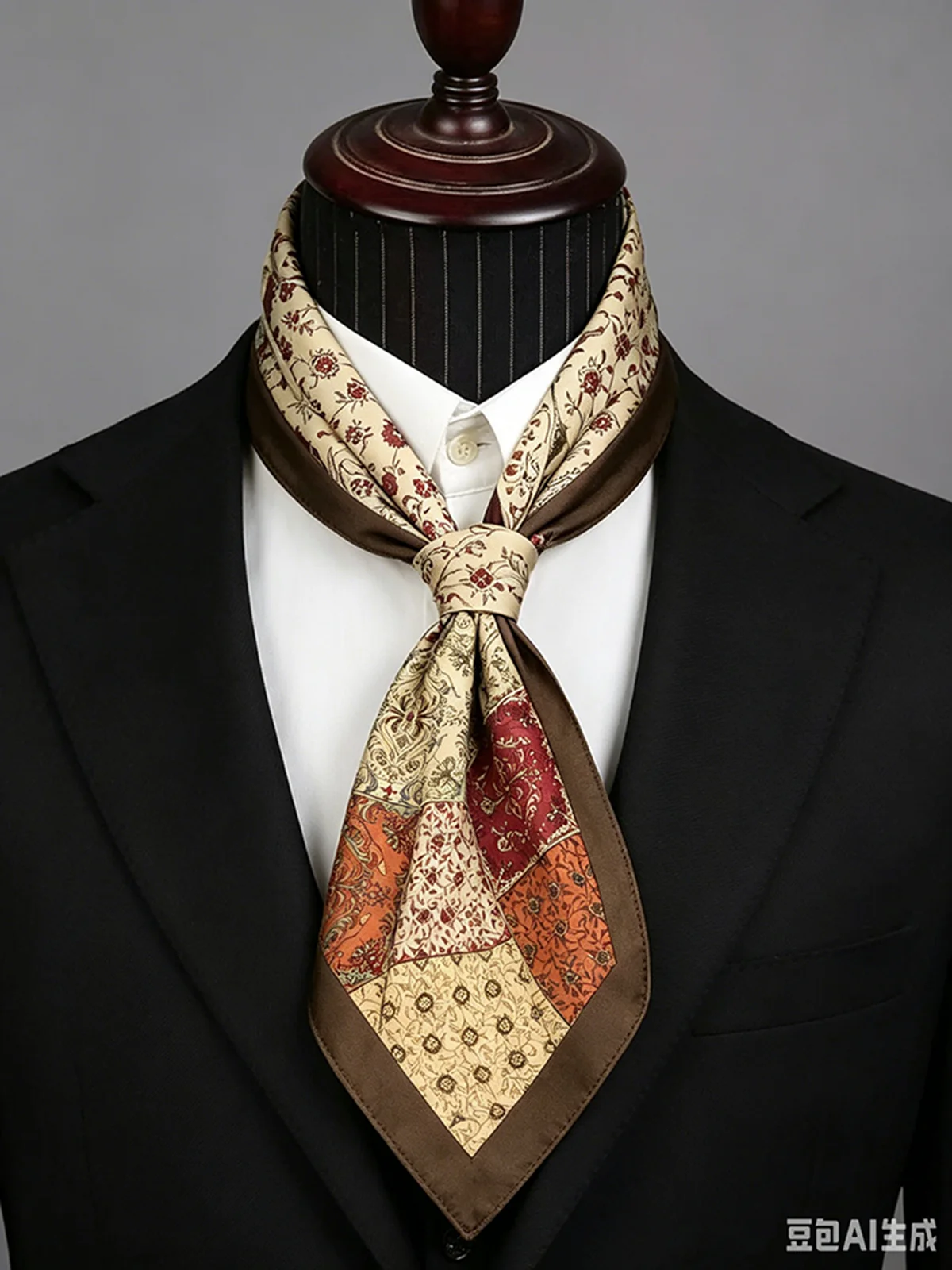 

Luxury Scarf Man Neckerchief For Men 100% Mulberry Silk Scarves Vintage Printed Cravat Male Square Ascot Tie High-end