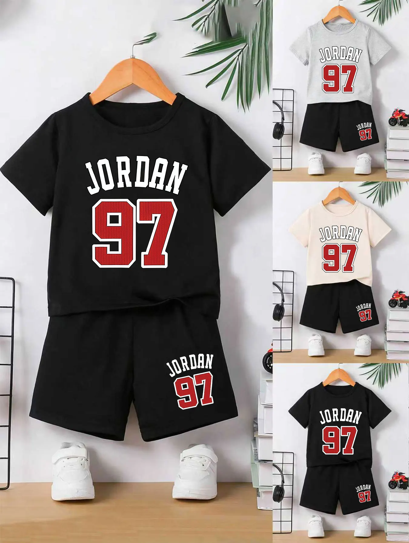 Boys' Jordan-97 Print Basketball-Style Trendy Set Casual Comfortable Fashionable Clothing for Kids