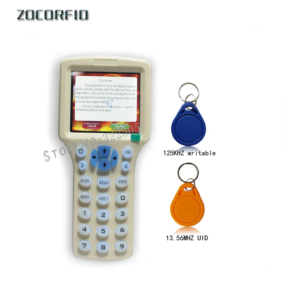 

RFID Reader Writer Copier Duplicator IC/ID with USB Cable for 125KHz-13.56MHz Cards LCD Screen Duplicator English 10 Frequency