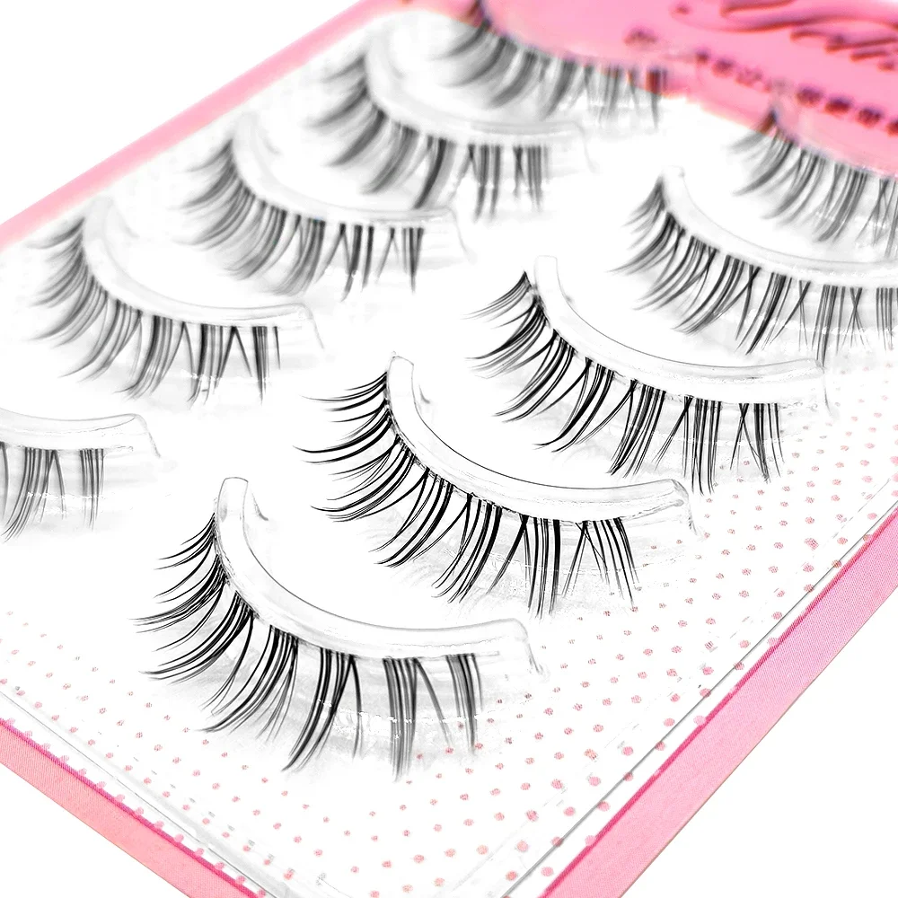 Yelix 5 Pairs Air False Eyelashes Short Eyelashes Natural Thin Clear Band Lashes Thai Makeup Eyelash Extension Supplies