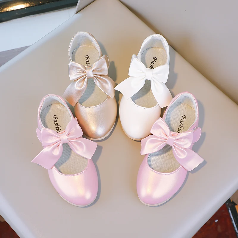 Girls Princess Shoes Shallow Bowknot Metallic Color Fashion Sweet Girl's Mary Janes Shoes Light Non-slip 26-36 Kids Ballet Flats