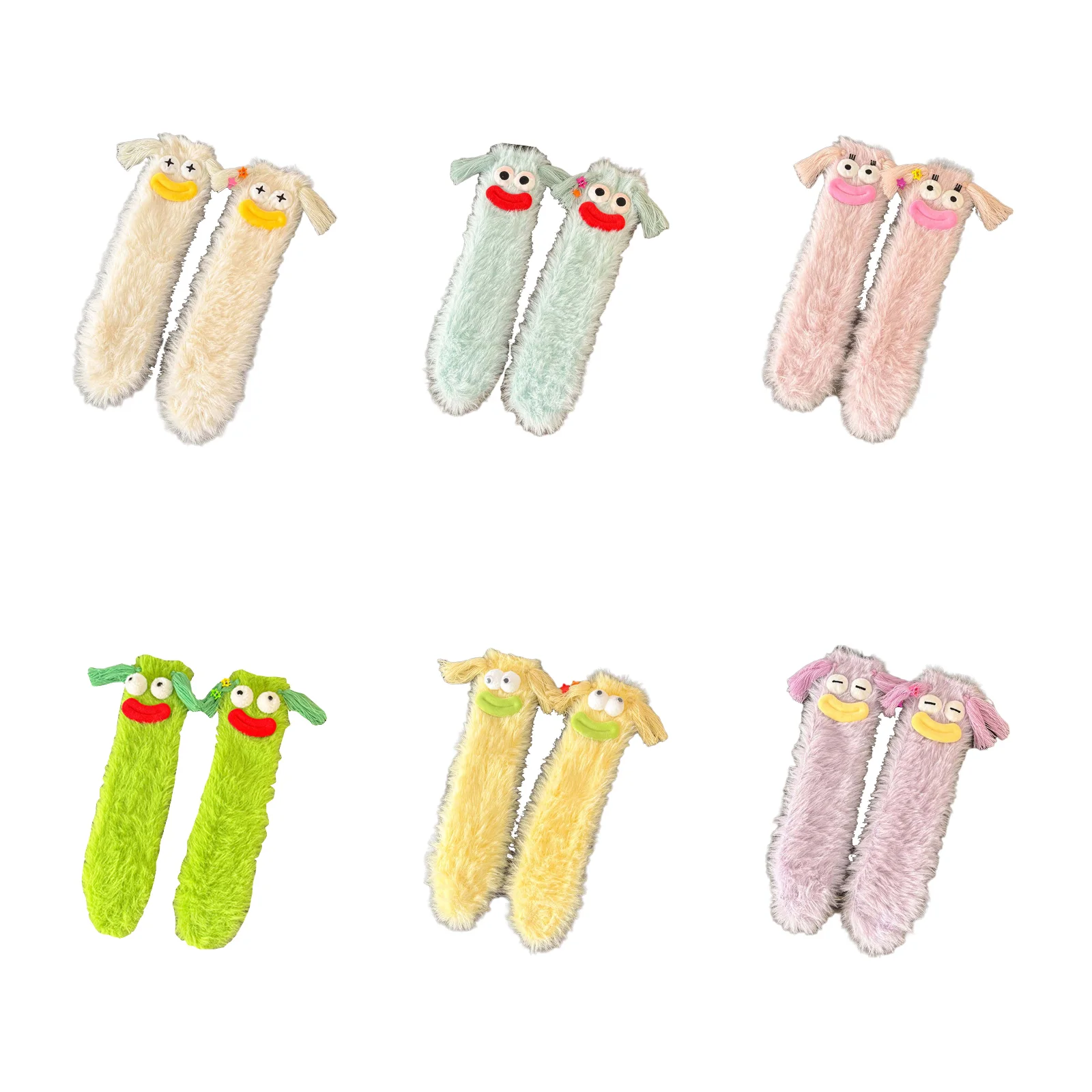 

Набор из 6 пар плюшевых носков: забавные, милые и забавно-необычные носки до середины икры, бежевые, синие, розовые, зеленые, желтые, фиолетовые, разноцветные.