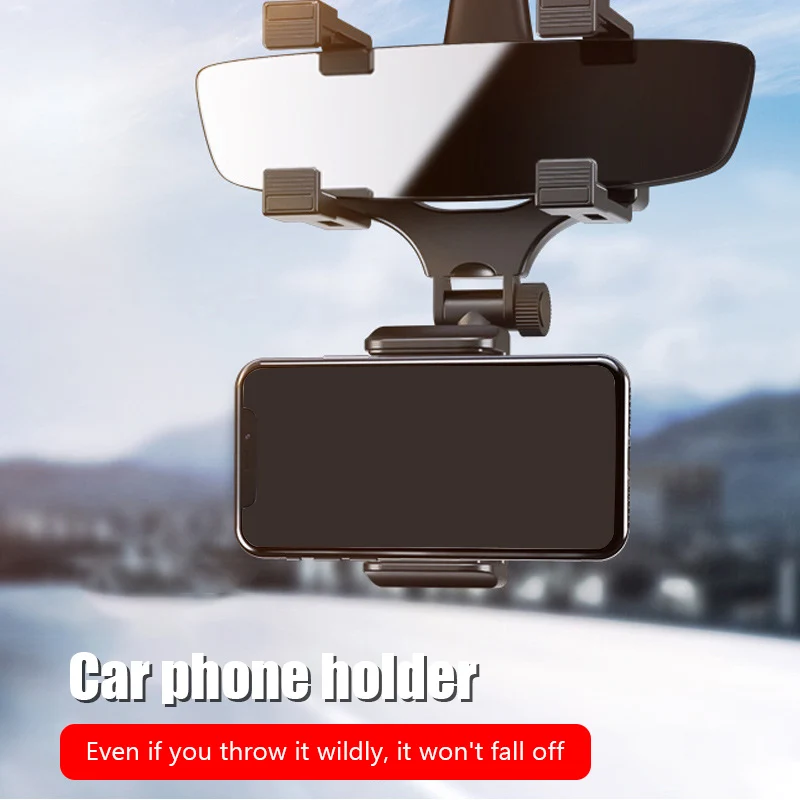 SEAMETAL Rearview Mirror Phone Holder for Car Free Rotation Adjustment Phone Mount Stable Gripper Smartphone Navigation Bracket