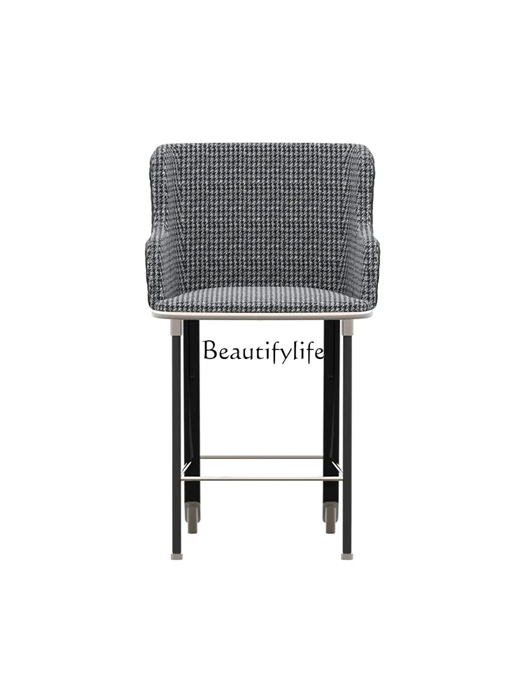 

Italian light luxury front desk reception chair high-end household stainless steel high bar counter back chair