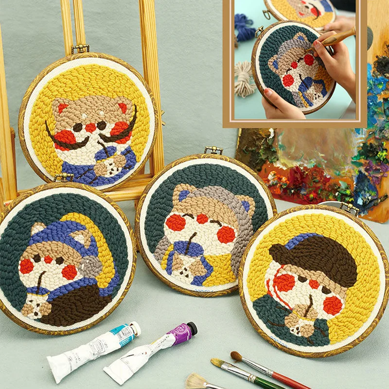 Zestaw do haftu DIY Cartoon Punch Needle Stitching Craft Set Pattern Printed Needlework Cross Stitch Sewing Painting Home Decor