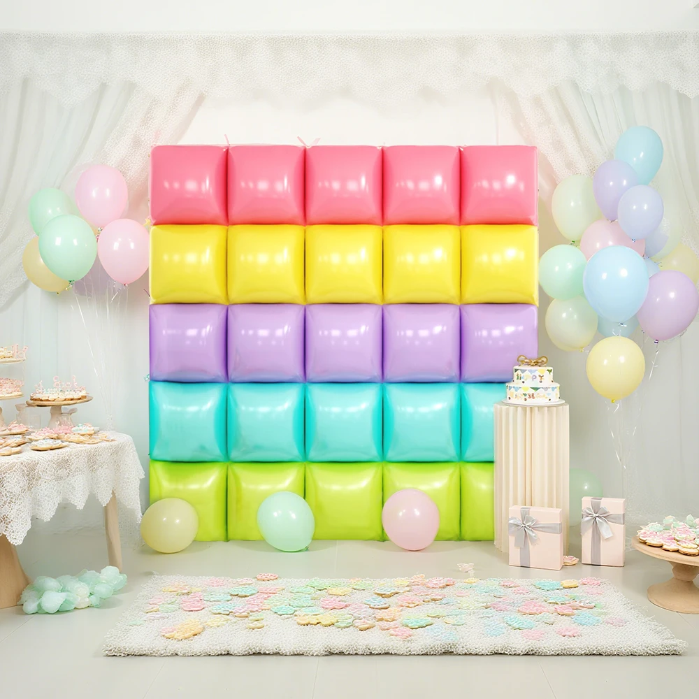 Rosa Regenbogen Quadratischer Aluminiumfolienballon Wand Doppelseitiger quadratischer Ballon Geburtstag Party Dusche Hochzeitstag Dekoration – Detail 1