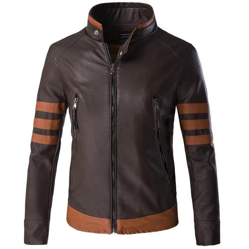 Imagen 1 del producto Chaqueta de cuero con cremallera para hombre de marca de alta gama, abrigo corto ajustado Wolverine, chaqueta de cuero PU estilo aviador Logan locomotora Retro 5XL-M