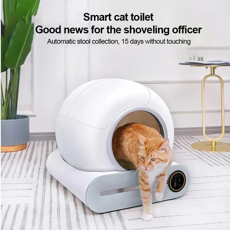 Intelligente Katzenstreubox 65L, extra großes Fassungsvermögen, automatische halbgeschlossene selbstreinigende Katzentoilette, Geruchsreinigungssystem, intelligenter Anti-Klemm-Sicherheitssensor,
