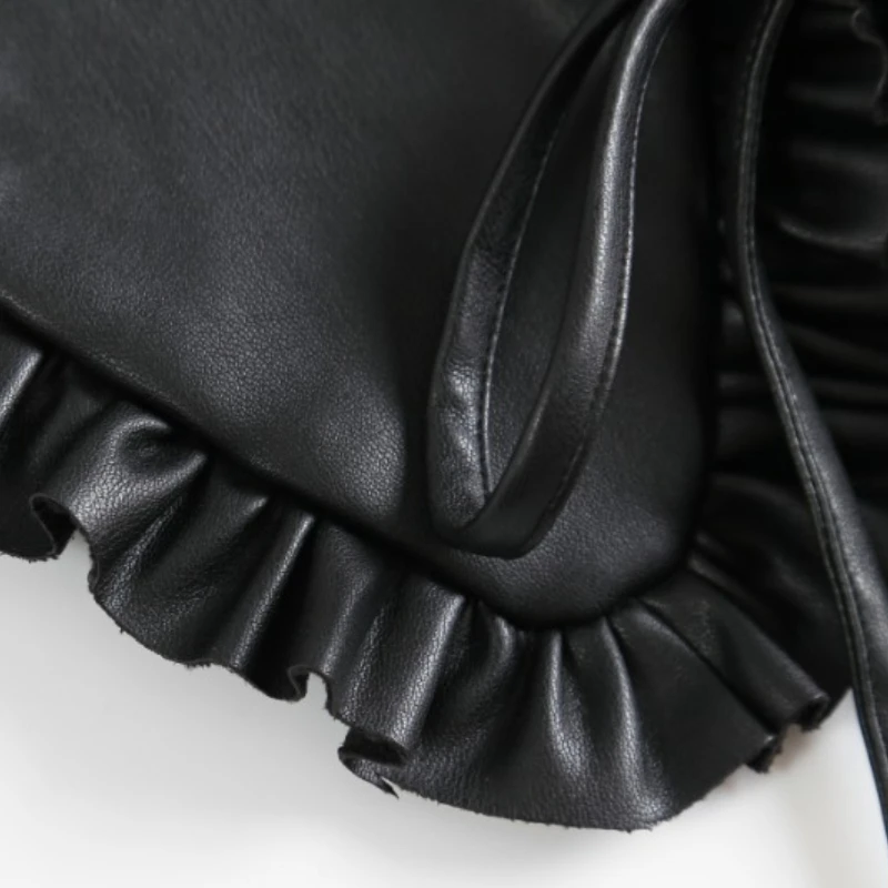 موضة الأسود بولي Leather الجلود وهمية طوق شال صغير لسترة الشتاء قميص قابل للإزالة انفصال طوق فو Cols الملحقات #6