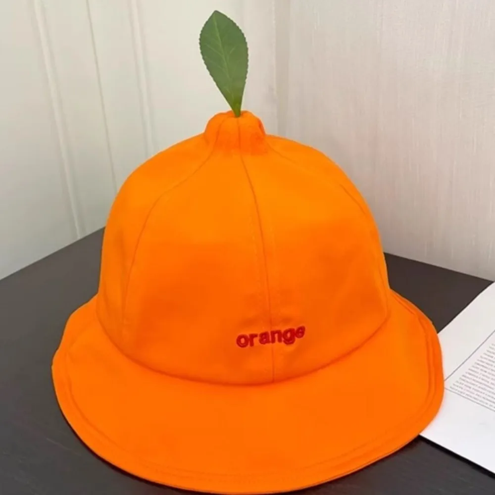

Quick-dry Orange Fisherman Hat Cool Cotton Creative Orange Bucket Cap Sunshade UV Protection Embroidered Letter Sun Hat Travel