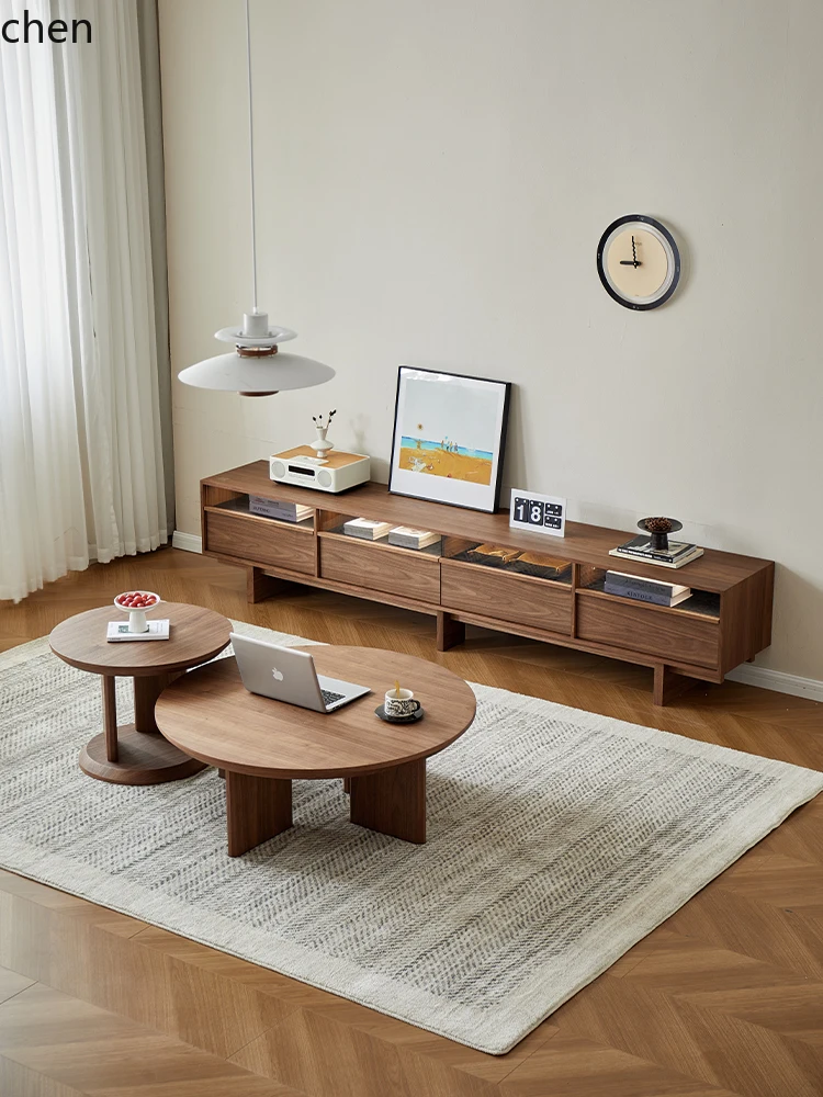 خزانة تلفزيون من الخشب الصلب من HTT wabi، طاولة قهوة، مجموعة من سجل غرفة المعيشة، خزانة تلفزيون عالية حديثة وبسيطة من الأرض إلى السقف #5