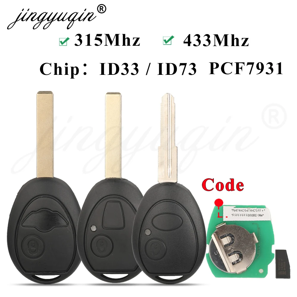 Jingyuqin Car Remote Key Control For BMW Mini Cooper R50 R53 2001-2005 Land Rover Discover 315/434MHz PCF7931AS  with Code Label