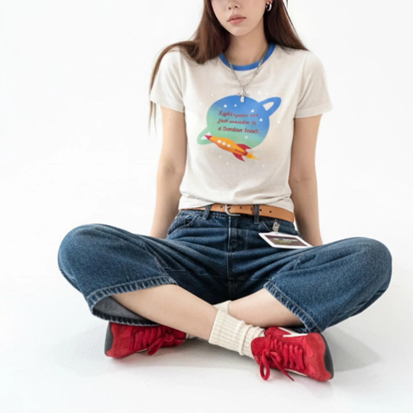 Maden Women's Graphic Colorblock T-Shirt Slim Fit Short Sleeve Lightweight Summer Tee Breathable Casual Daily Top
