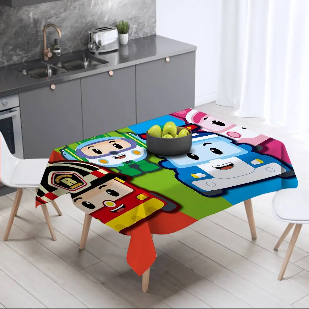Robocar P-Polis شعار مفرش طاولة مستطيلة وصمة عار مفرش المائدة Oilcloth رف ميسا كتيمة مفرش المائدة الديكور