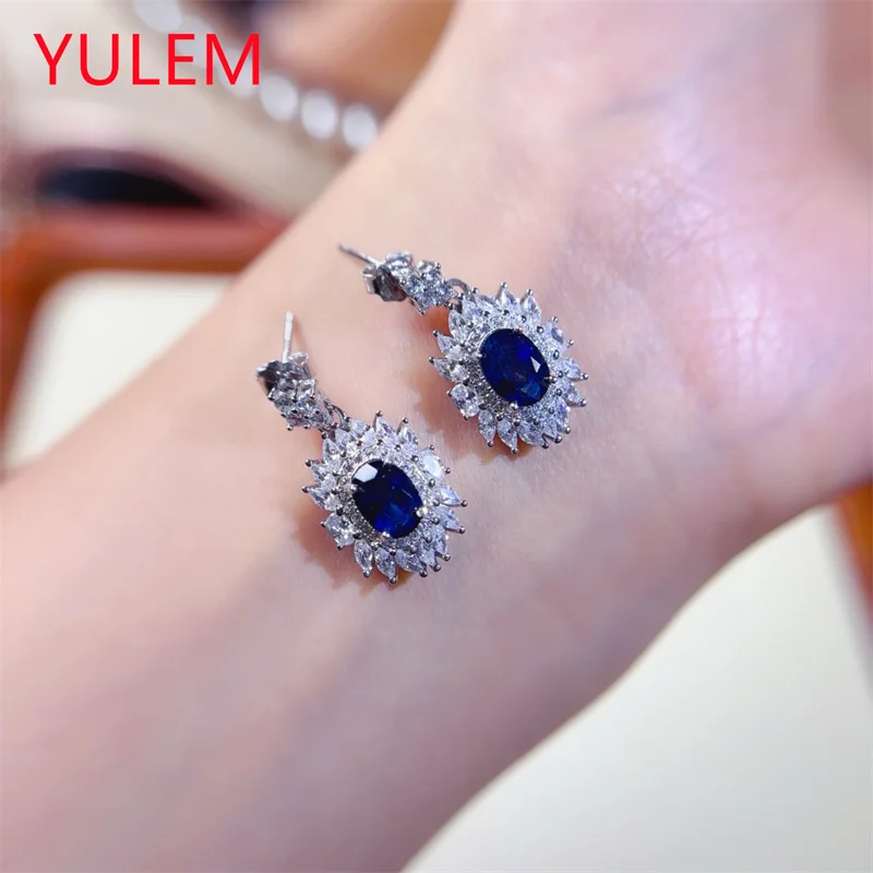 

100% Natural Sapphire Stud Earrings for Woman Silver 925 Royal Blue Earrings for Daily Wear
