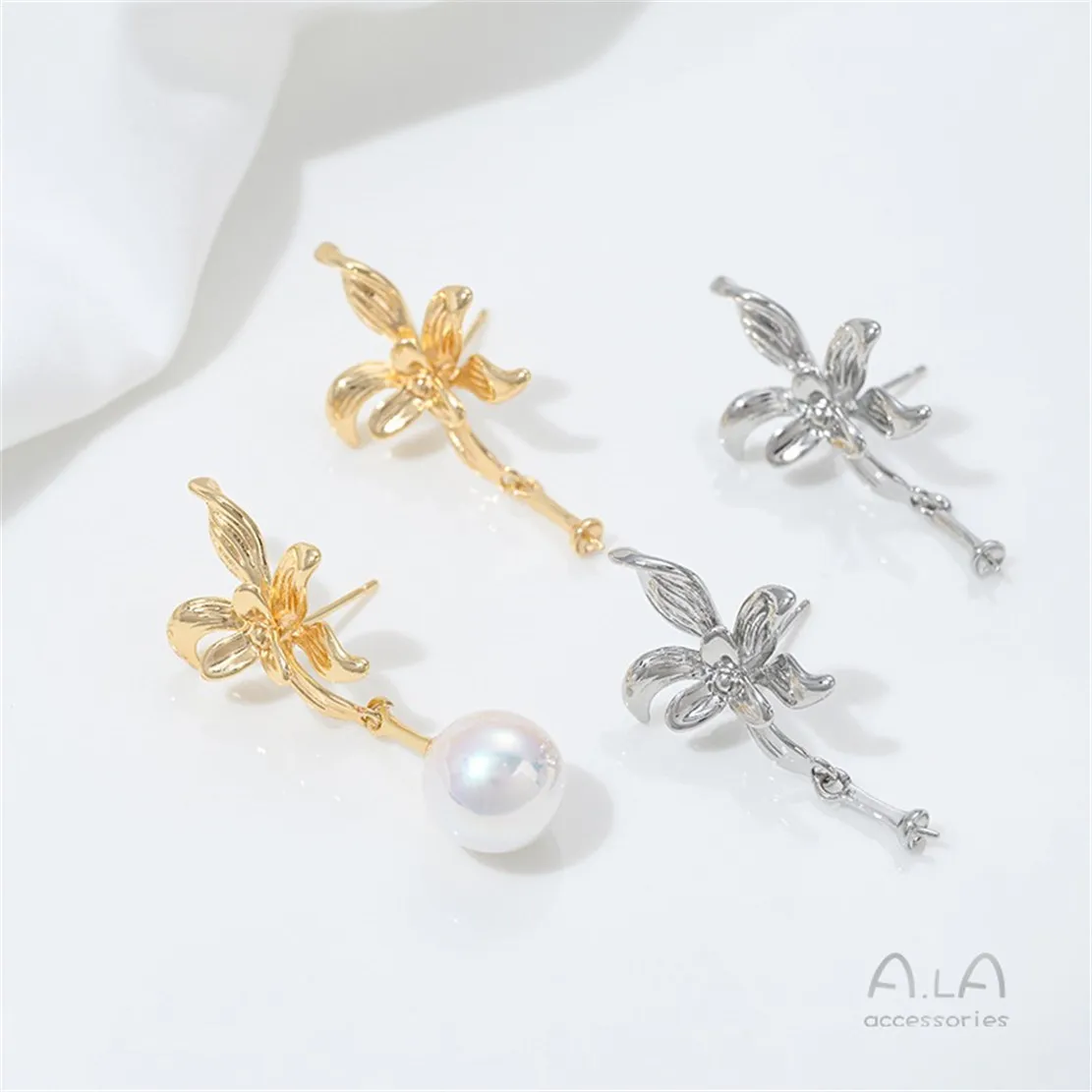 R587 Orecchini a bottone con fiore a forma di goccia d'acqua con fiore in oro 14 carati, accessori per orecchini fai da te con ago in argento fatti a mano