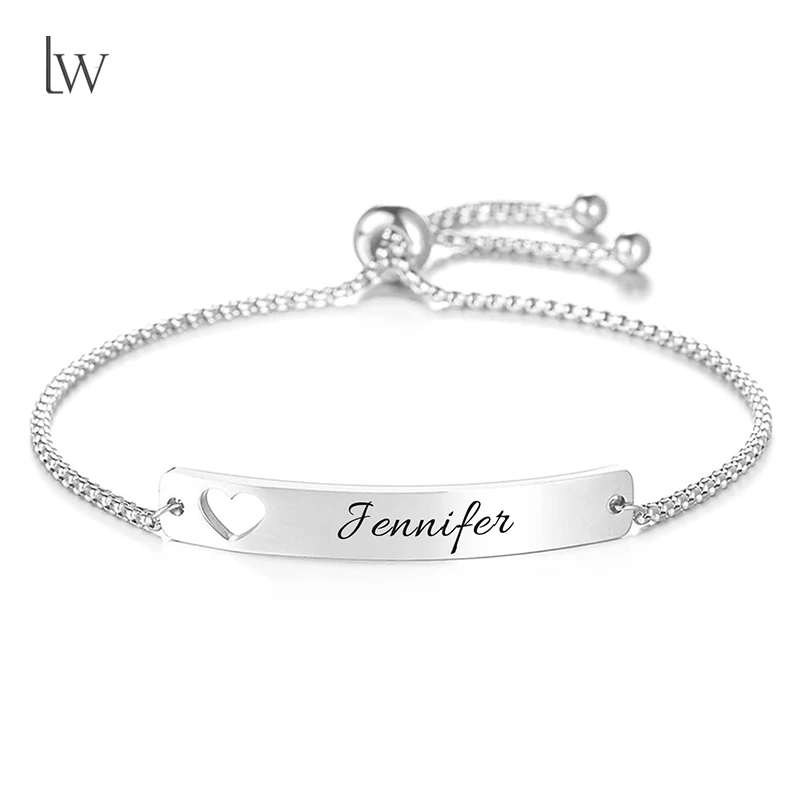 

Personalized Name Engraved Bracelet for Women/Men Stainless Steel Custom ID Tag Bracelet Adjustable Customized Chain Jewelry