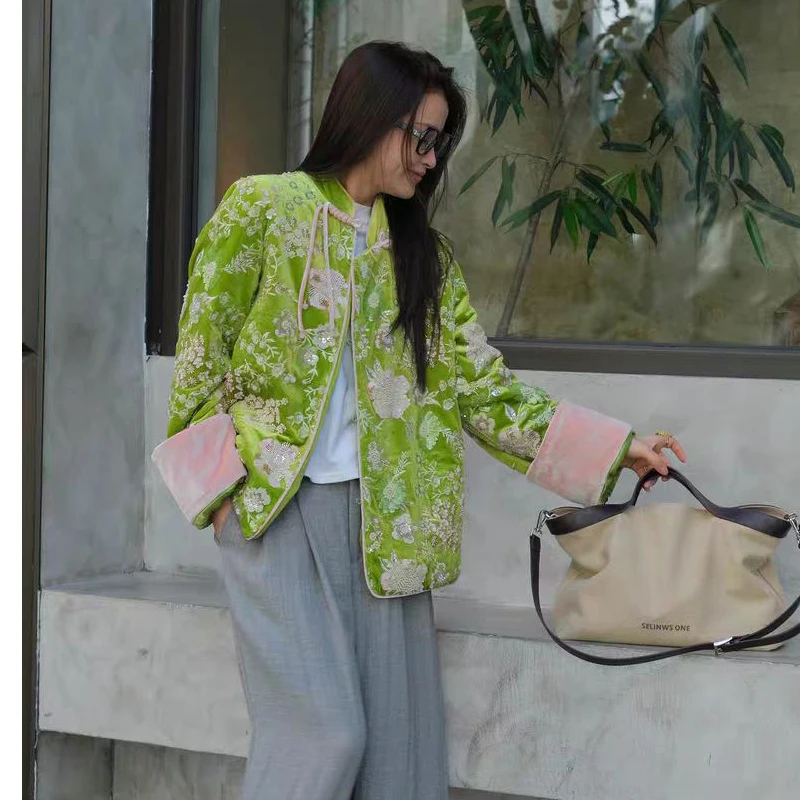 Lente- en herfstkwaliteit Nieuwe collectie Opstaande kraag Handgemaakte knoop + elegante damesjas in contrasterende kleur S-XL