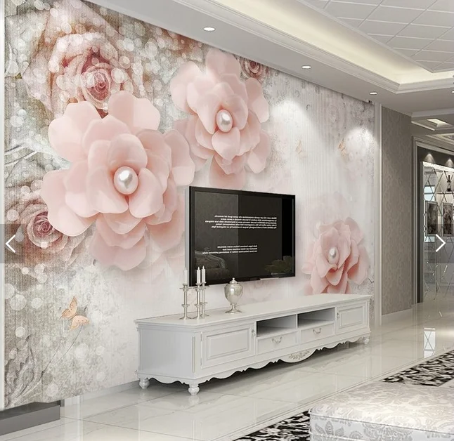 Custom 3D embossed three dimensional flower European style simple mural living room TV backdrop 8D bedroom restaurant wallpaper