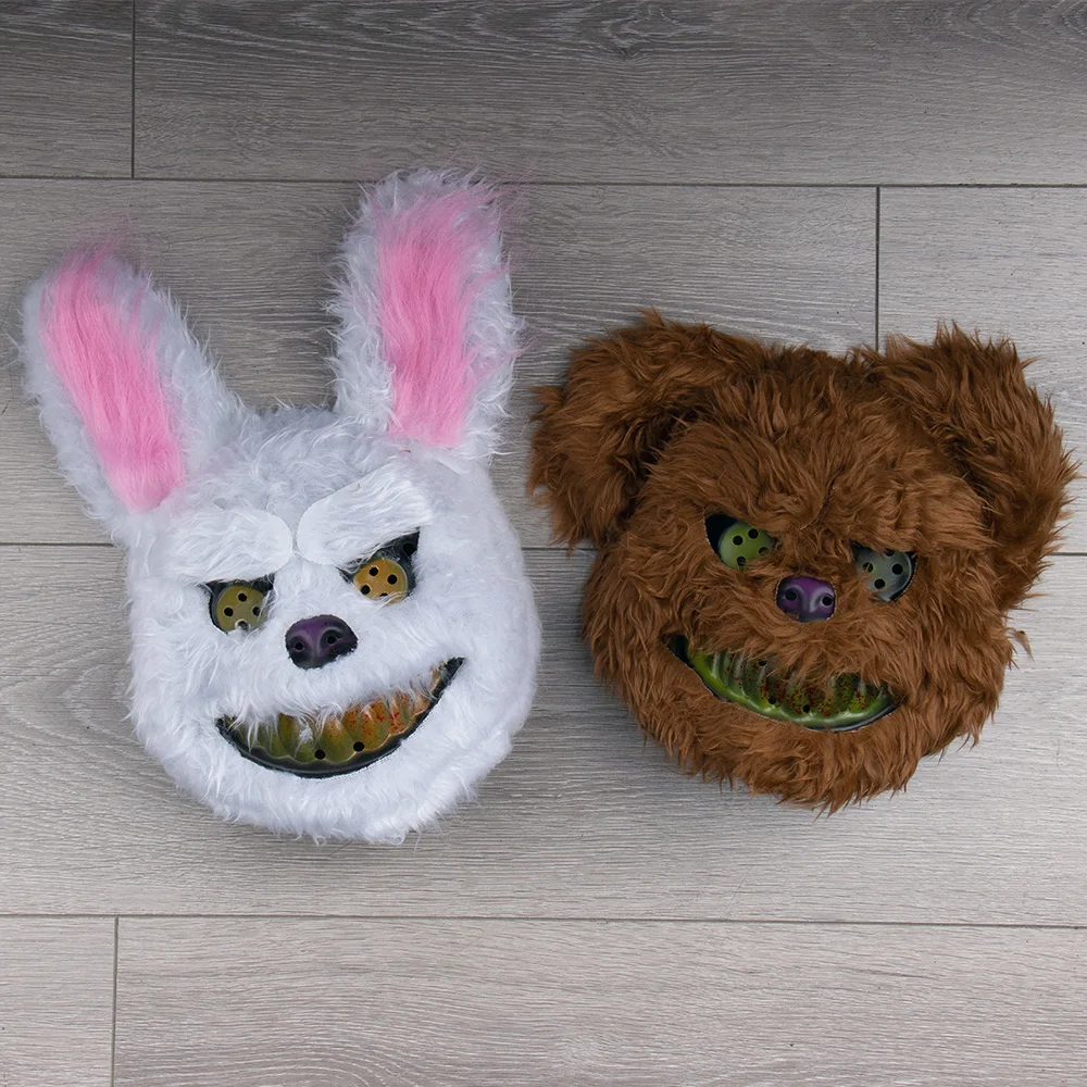 Halloween Horror Bloody Rabbit Bear Mask Cosplay Scary Head Cover Carnival Masquerade Costume Headgear Props