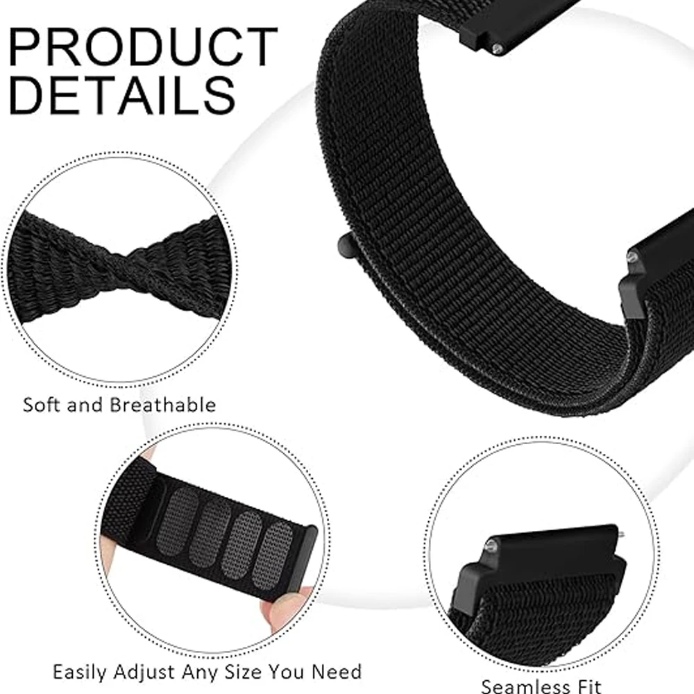 حزام حلقة من النايلون لـ Garmin Venu 3 Sq 2 حزام ساعة سريع قابل للتعديل 20 مم 22 مم لـ Forerunner 570 265 255 165 Vivoactive 6 5 حزام