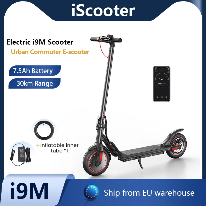Trottinette électrique iScooter 7.5Ah, trottinette pliable, autonomie 30 km, trottinette électrique avec pneus pneumatiques de 10 pouces, trottinette avec application