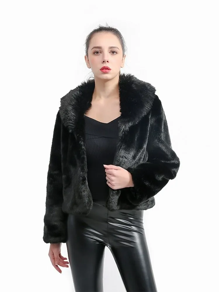 جديد أزياء المرأة تقليد معطف الفرو عارضة الراحة قصيرة تقليد الثعلب الفراء طوق تقليد ريكس الأرنب معطف الفرو