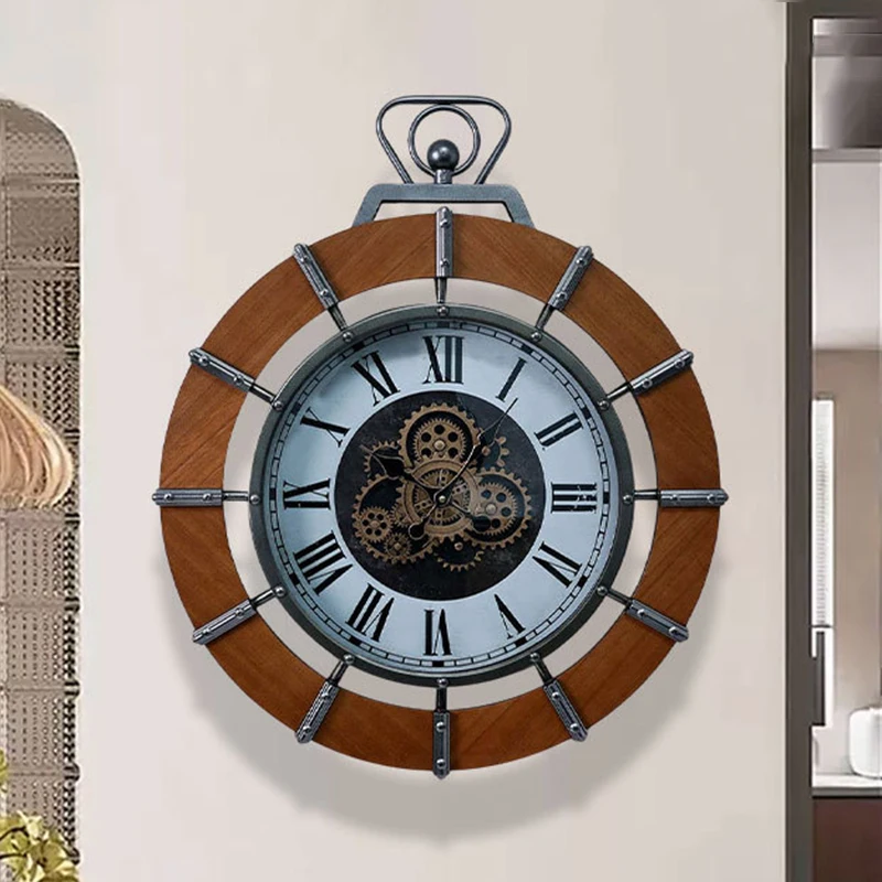 Vintage Wall Clock Living Room Aesthetic Wall Watches Silent Wooden Watches Elegant Large Clocks Luxury Office Decorations