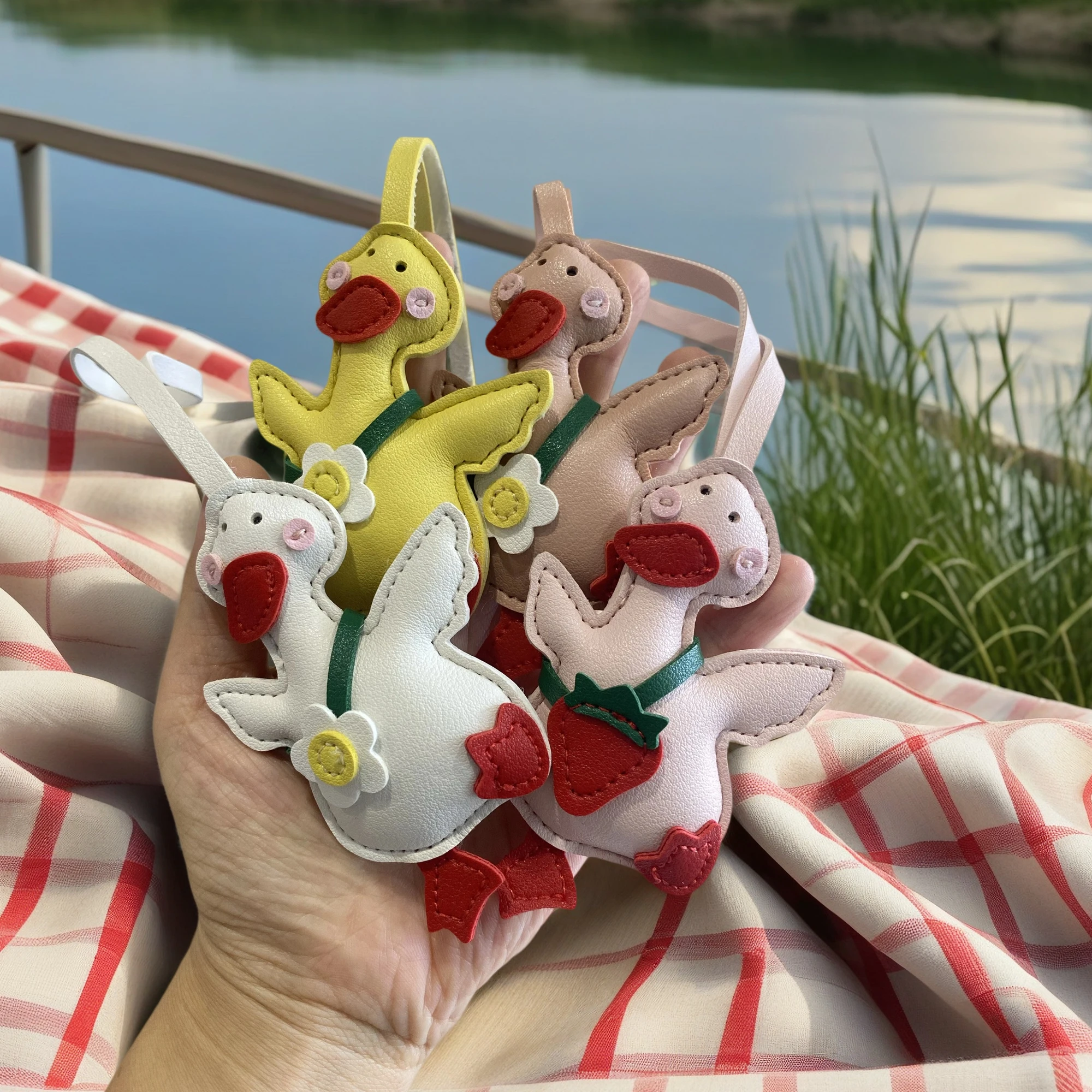 Cute PU Leather Duck Bag Charm Pendant, Happy Walking Duck Animal Keychain Accessory in 4 Colors for Animal Lovers, Sweet Gift