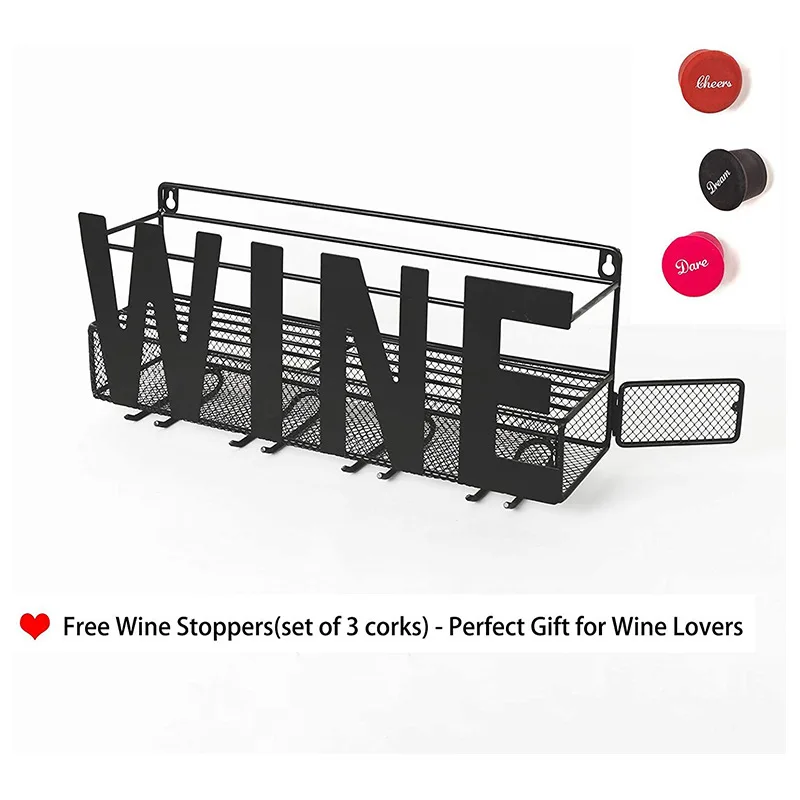 Imagem -04 - Deouny-wall Mounted Iron Wine Rack Suporte de Garrafas com Ganchos Estilo Wine Pode e Copos Cálice Decoração do Quarto Stand