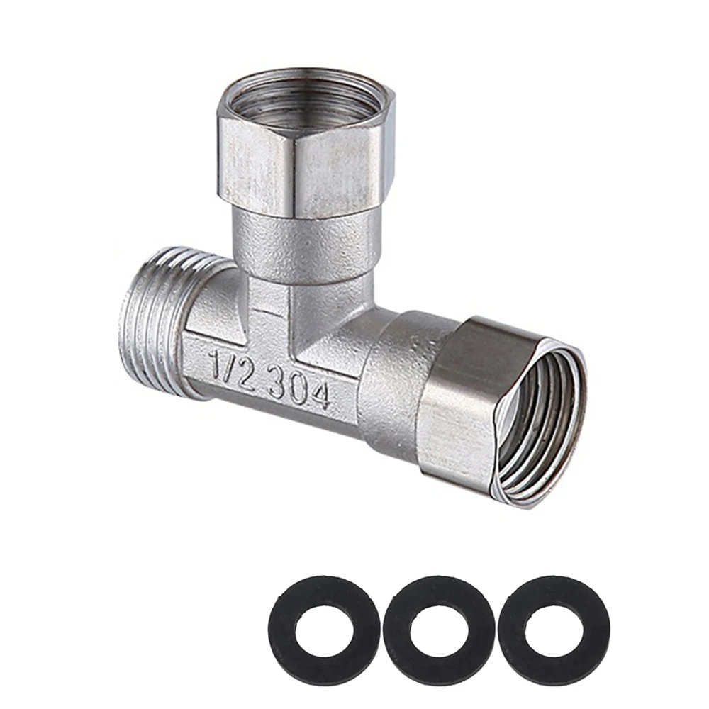 304 Stainless Steel 3 Way Left&Top 2 Ends Flexible Movable Tee Connector, 1/2