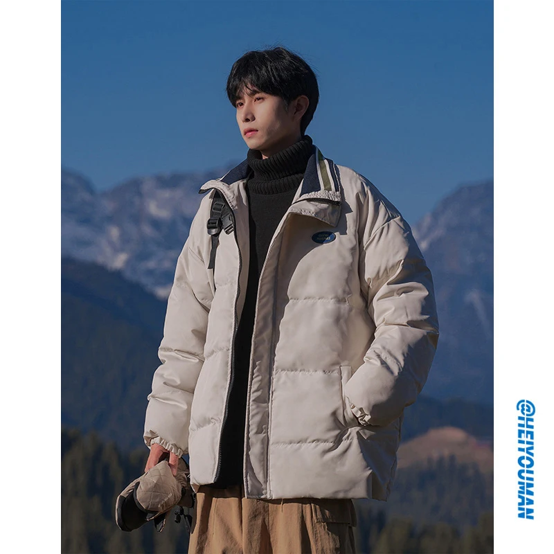 

Men's Thiened Winter Cotton Jaet Stand Collar Warmth Bread Sle Casual Outerwear Youth Faionable Cold Proof Coat